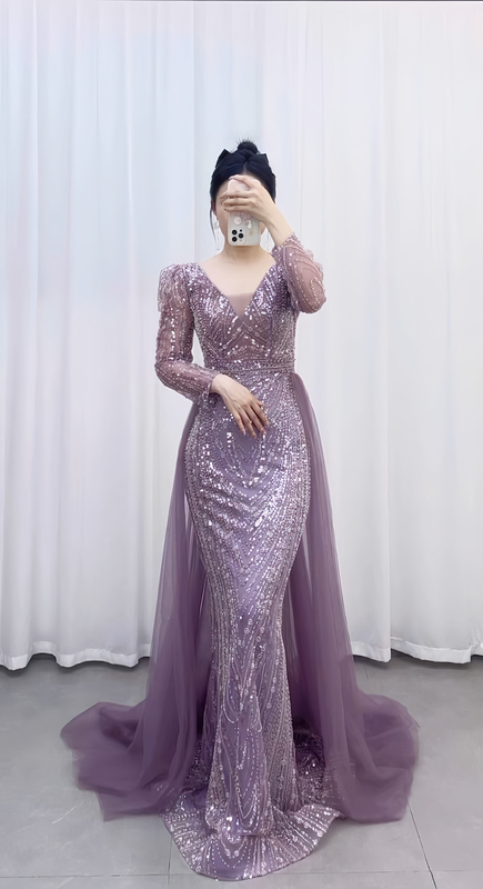 High-End Luxury Slim-Fit V-Neck Long-Sleeve Evening Dress with Heavy Embroidery and Beading for Hosting, Talent Shows, Runway Shows, Performances, and Toasting High-End Luxury Slim-Fit V-Neck Long-Sleeve Evening Dress with Heavy Embroidery and Beading for Hosting, Talent Shows, Runway Shows, Performances, and Toasting