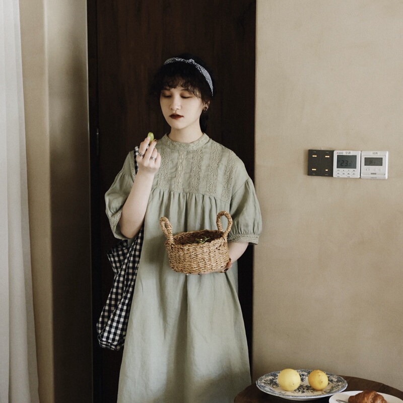 Japanese-Style Women's Doll Dress, Forest-Style Sweet and Cute Dress, Artistic Retro Small Stand-Up Collar, Forest Girl Style Lace Dress for Summer