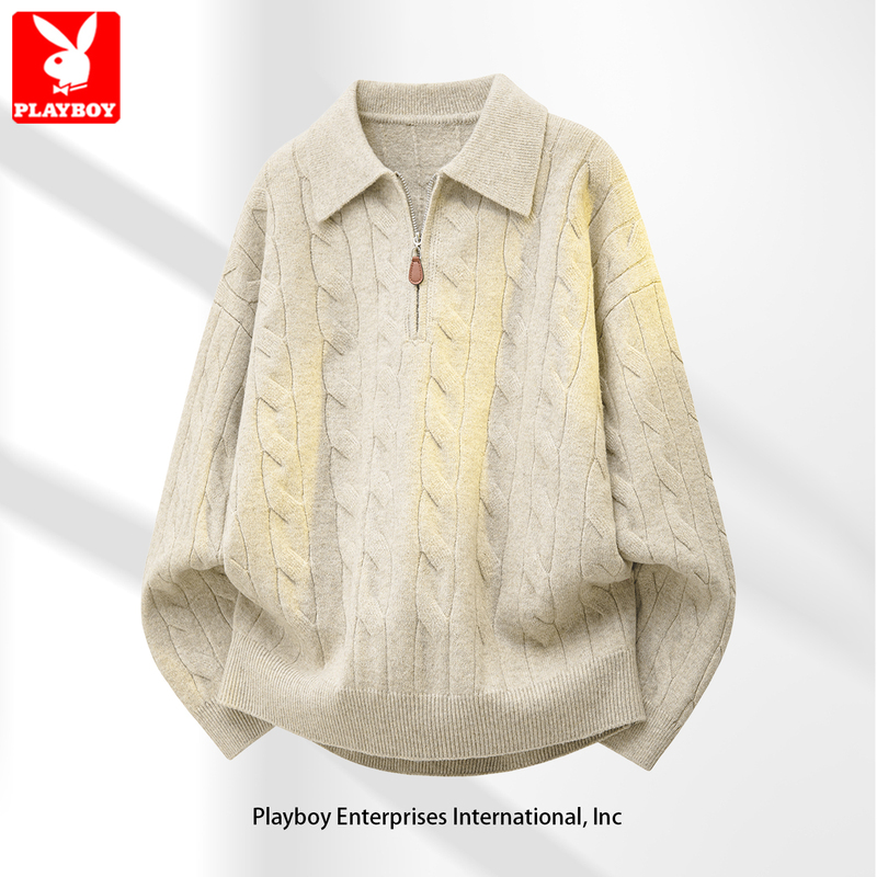 Playboy High-End Twisted Knit Half-Zip Sweater for Men, New Autumn Versatile Casual Lazy Style Sweater Playboy High-End Twisted Knit Half-Zip Sweater for Men, New Autumn Versatile Casual Lazy Style Sweater
