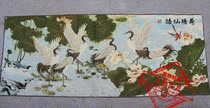 Antique collection brocade cloth painting embroidery painting Su embroidery unframed banner painting lotus pond language fairy flowers and birds decorative painting