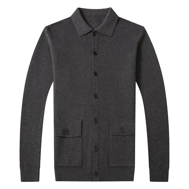 Ordos cashmere áo len ve áo mùa thu áo len dệt kim túi nút rắn màu áo khoác nam cardigan của.