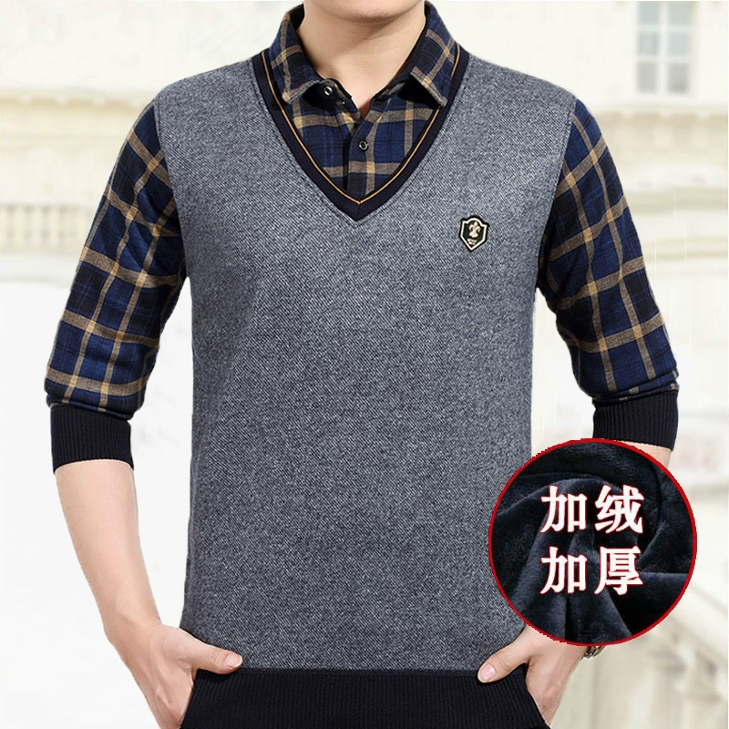 Đàn ông trung niên hai mảnh giả và vợ áo len cashmere cộng với phân bón để tăng 195 yard áo len dày cộng với áo len nhung quần bò nam