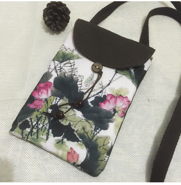 Retro vải nhỏ túi nhỏ handmade nữ vải chéo vai in Trung Quốc phong cách túi sáng tạo điện thoại di động túi - Túi điện thoại túi đeo chéo nam
