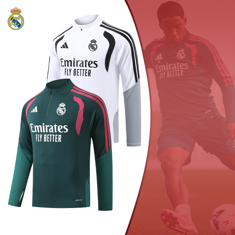 Real Madrid 26/27 Long-Sleeved Half-Zip Training Clothes for Autumn and Winter Sports Warm-Up and Warmth Adult and Kidsren's Football Clothes