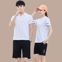 Short-sleeved sports suit mens lapel polo shirt shorts two-piece womens summer thin cotton casual couple wear