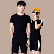 Sports suit womens short-sleeved shorts two-piece summer thin casual cotton t-shirt mens running clothes couple wear