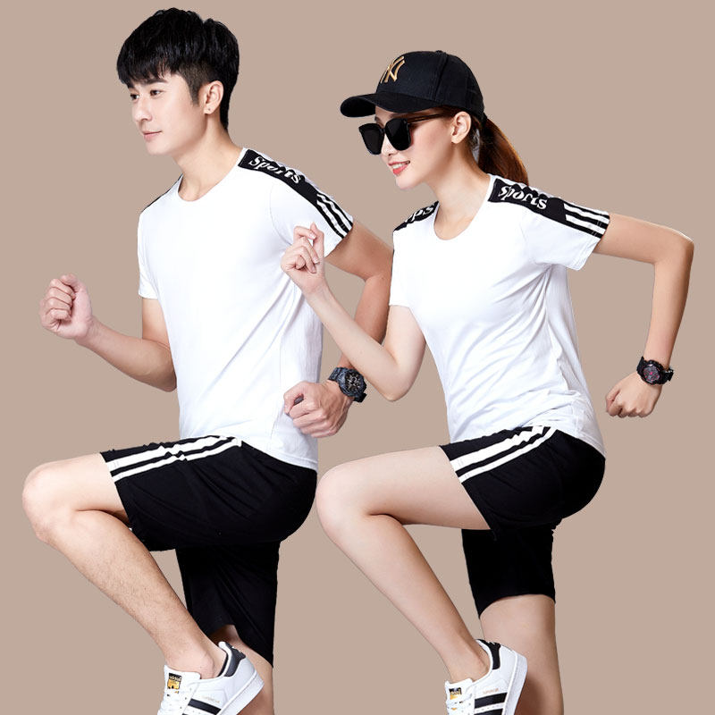 Summer sports suit women's short-sleeved shorts men's pure cotton casual couple wear two-piece suit for high school entrance examination sports running class clothes