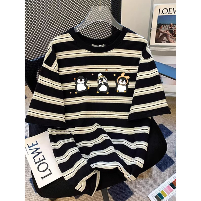 150kg Plus Size Women's Clothing 2026 Summer New Striped Short-Sleeved T-Shirt for Fat Women 100kg Loose and Very Good-Looking Top 150kg Plus Size Women's Clothing 2026 Summer New Striped Short-Sleeved T-Shirt for Fat Women 100kg Loose and Very Good-Looking Top