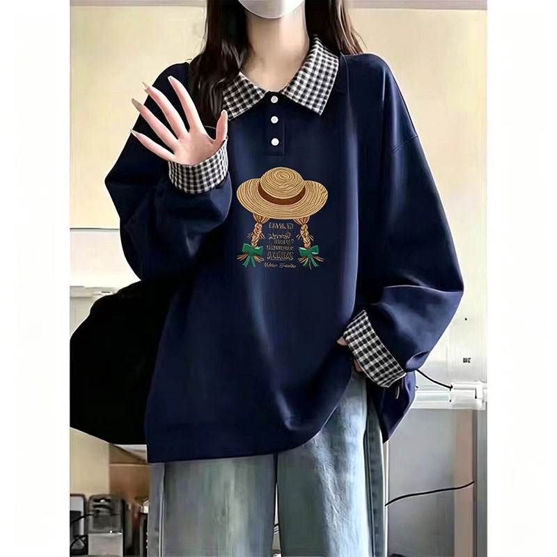 150kg Plus Size Women's Clothing 2026 Autumn and Winter Polo Collar Plaid Sweatshirt for Plus-Size Women, Fleece-Lined and Thickened, Very Stylish Top