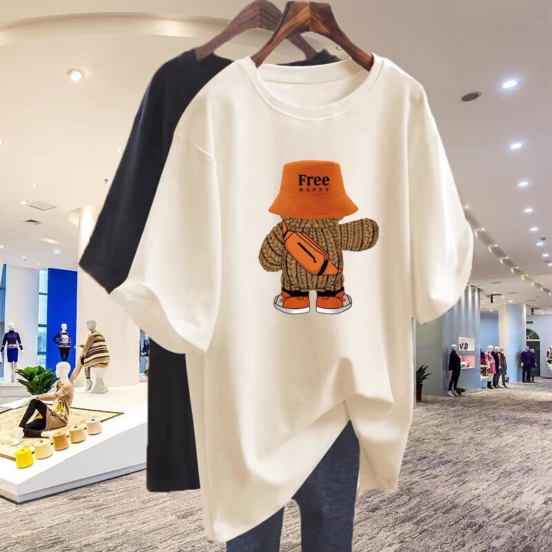 150kg Extra Large Size Women's Summer Thin Pure Cotton Printed Short Sleeve T-Shirt 100kg Loose European Style Oversized Top