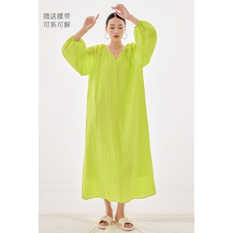 Cr【New Color】Loose and Casual Style Long Dress for Women, Slimming and Unique, Fluorescent Green Long-Sleeved Dress Cr【New Color】Loose and Casual Style Long Dress for Women, Slimming and Unique, Fluorescent Green Long-Sleeved Dress