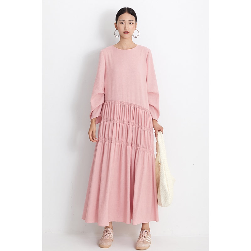 Cr Dress Women's Clothing Autumn and Spring Outfit Long Dress Plus Size Long Sleeve Elegant Loose Style Pink Cr Dress Women's Clothing Autumn and Spring Outfit Long Dress Plus Size Long Sleeve Elegant Loose Style Pink