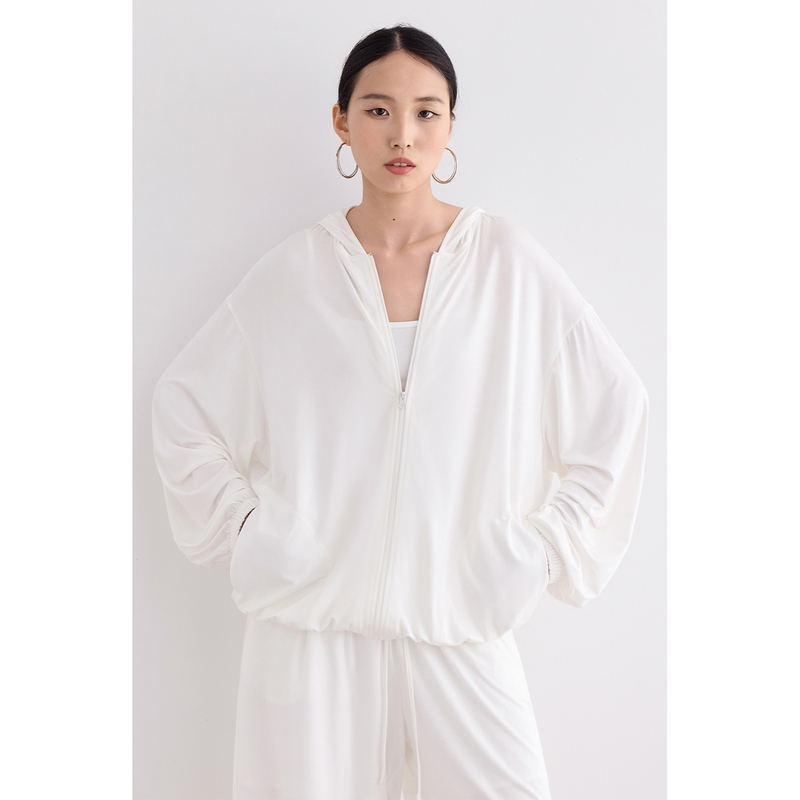Cr｜Highly Recommended B-Level Cool-Feeling Hoodie Jacket for Women, Comfortable, Breathable, Skin-Friendly Knit Top, White, Casual, Thin
