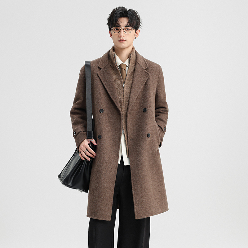Men's Mid-Length Woolen Coat 2026 Winter Woolen Suit Collar British Style Double-Breasted Men's Trench Coat Men's Mid-Length Woolen Coat 2026 Winter Woolen Suit Collar British Style Double-Breasted Men's Trench Coat