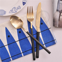 Creative Western tableware steak knife Golden black handle steak household stainless steel knife main meal spoon steak pick fork round spoon