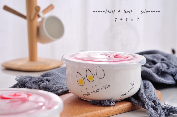 Sáng tạo bát cơm Bắc Âu bát ăn tại nhà bát 5 inch tươi có nắp hộp ăn trưa học sinh bát salad bát lò vi sóng - Hộp cơm điện sưởi ấm hộp cơm văn phòng cắm điện