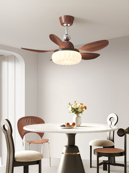 Restaurant Fan Light, French Mid-Century Style, 2026 New Model, Retro Walnut Color, Silent Eye-Protection Living Room Ceiling Fan Light