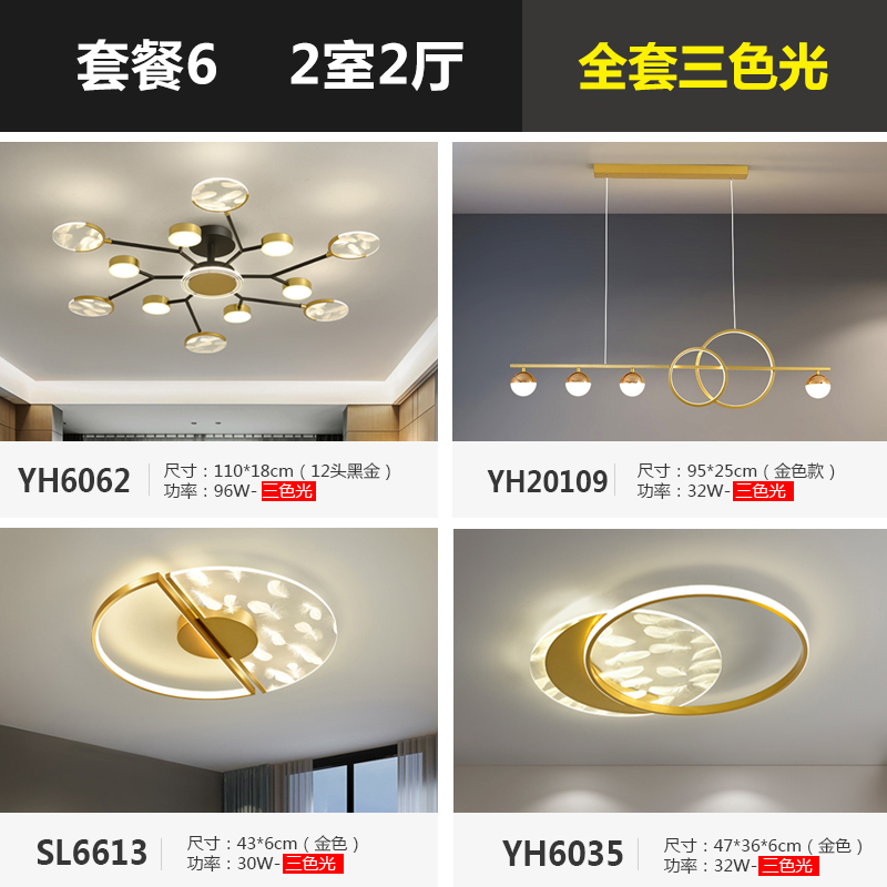 2 Rooms, 2 Halls & Tricolor Feather Series Popular Recommendation (Package 6)a living room a chandelier Light luxury Simplicity modern originality Feather Internet celebrity household atmosphere 2021 new pattern combination Package lamp