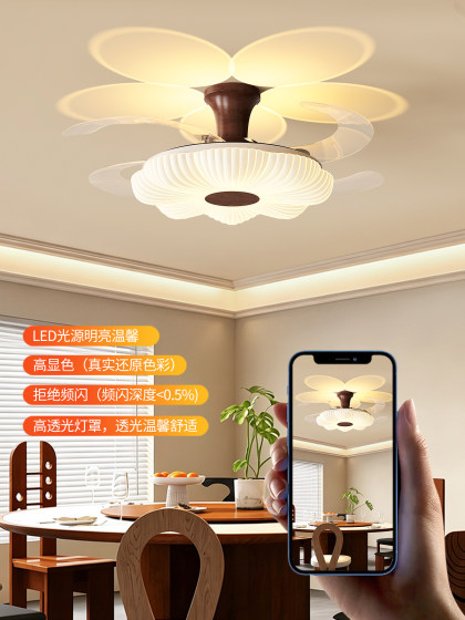 Medieval-Style Master Bedroom Invisible Fan Light 2026 New Model Full-Spectrum Eye-Protection Dining Room Strong Wind Projection Ceiling Fan Light