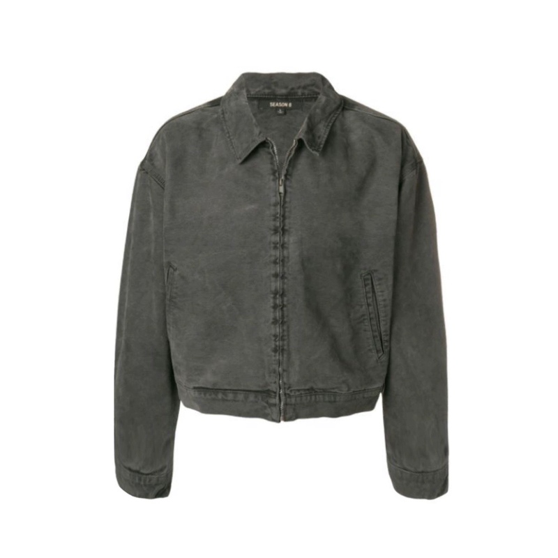 Yeezy Season 6 Double-Layer Canvas Washed Black and Gray Heavy Bomber Jacket