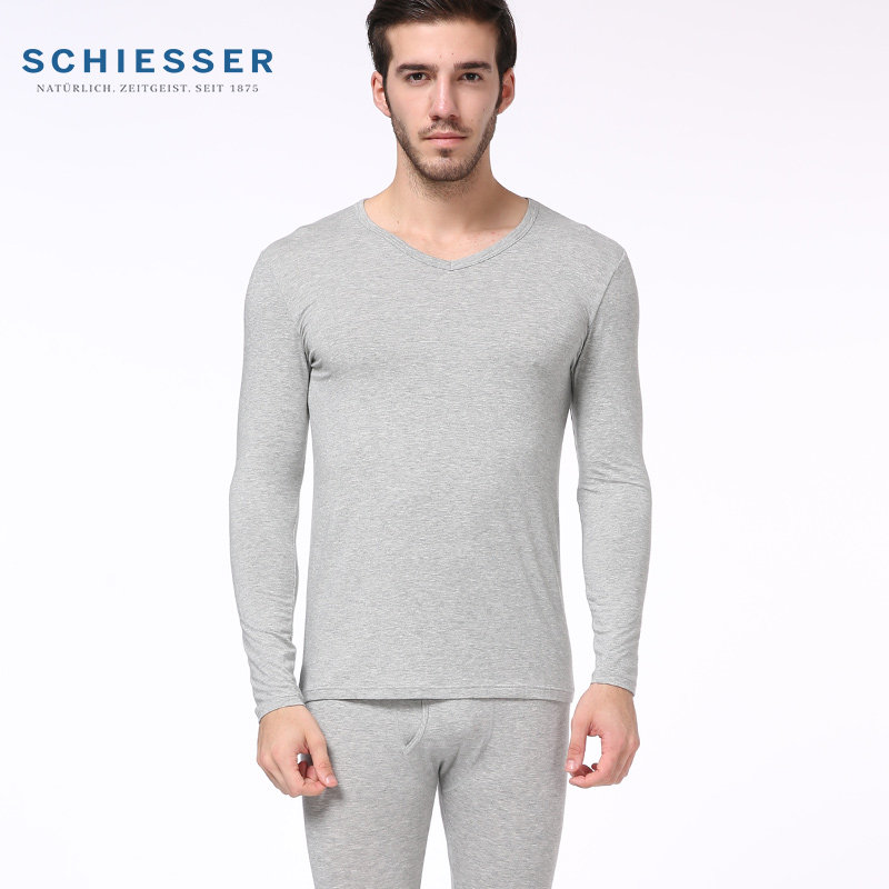 Schiesser shuja autumn clothes sanitary pants men's spring thin mix cotton V collar comfortable and breathable suit heating clothes
