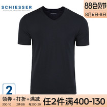2-pack Schiesser Shuya underwear mens black cotton T-shirt mens V-neck breathable stretch short-sleeved undershirt