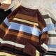 MC856-P55 ສະໄຕລ໌ຮົງກົງແບບ retro striped sweater mink sweater with thickened base layer and round neck sweater