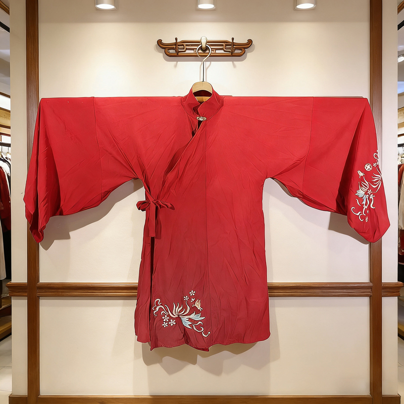 Creative Wooden Clothes Hanger for Displaying Cheongsam and Hanfu, Wall-Mounted Robe and Robe Storage Rack, Extended Straight Hanger