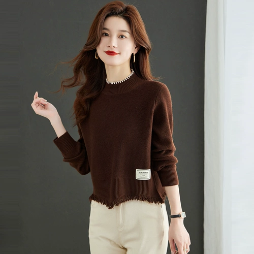 Короткий демисезонный модный трикотажный свитер, подходит для подростков, коллекция 2023, высокая талия, высокий воротник