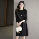 Трикотажное демисезонное длинное осеннее трикотажное платье, коллекция 2022, средней длины, подходит для подростков