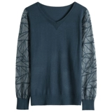 Лонгслив, осенняя тонкая кружевная трикотажная футболка для матери, V-образный вырез, коллекция 2022