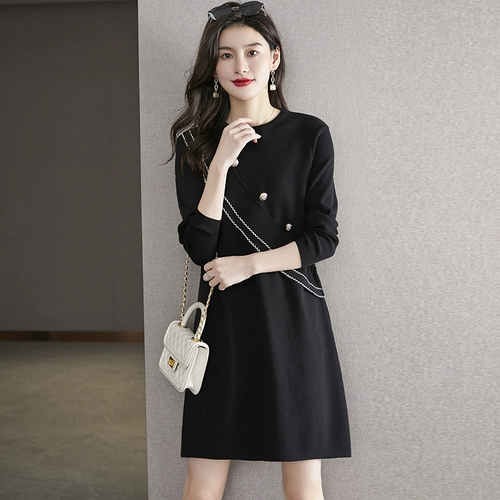 Трикотажное демисезонное длинное осеннее трикотажное платье, коллекция 2022, средней длины, подходит для подростков