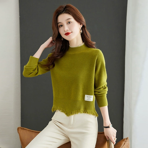 Короткий демисезонный модный трикотажный свитер, подходит для подростков, коллекция 2023, высокая талия, высокий воротник