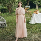 Розовое платье подружки невесты, вечернее платье, длинная юбка, простой крой, коллекция 2021, по фигуре