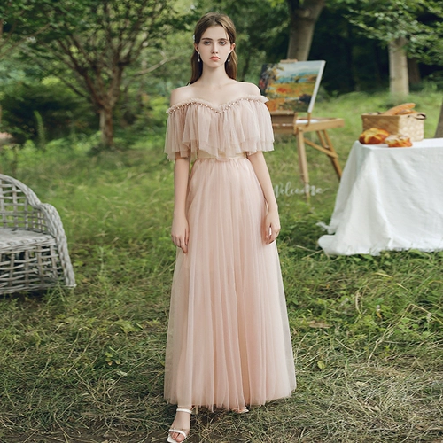 Розовое платье подружки невесты, вечернее платье, длинная юбка, простой крой, коллекция 2021, по фигуре