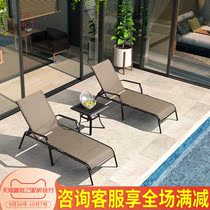 Outdoor leisure recliner beach chair folding bed pool lunch break balcony courtyard folding chair outdoor waterproof sunscreen