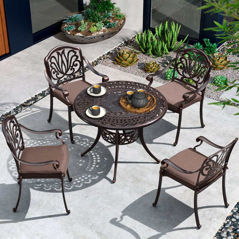 Purple Leaf Outdoor Table And Chairs Courtyard Leisure Five Pieces Outdoor Garden Furniture Iron Art Table Terrace Open Cast Aluminum Chair