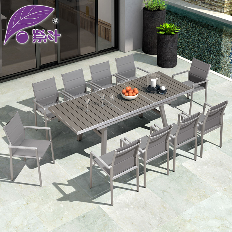 Purple Leaf Outdoor Leisure Table And Chairs Courtyard Telescopic Table Villa Garden Plastic Wood Dining Table And Chairs Open-air Terrace Outdoor Table