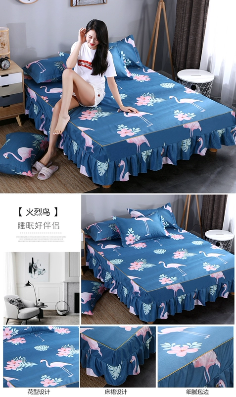 Váy ngủ cotton ba mảnh Simmons nệm chống trượt bọc giường cotton trải giường đơn tấm trải giường trampoline ga giường viền ren