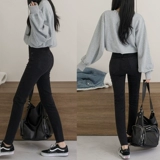 Флисовые джинсы с начесом, черные цветные приталенные штаны, осенний карандаш, по фигуре, 2020, в корейском стиле, увеличенная толщина