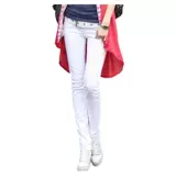 Джинсы, белые цветные штаны, эластичный приталенный осенний карандаш, средняя посадка, в корейском стиле