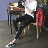 Джинсы, черные цветные штаны, летний карандаш, высокая талия, в обтяжку, по фигуре, облегающий крой