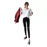 Джинсы, черные цветные штаны, летний карандаш, высокая талия, в обтяжку, по фигуре, облегающий крой