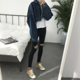 Джинсы, демисезонные черные эластичные штаны, по фигуре, в обтяжку, высокая талия