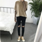 Джинсы, демисезонные черные эластичные штаны, по фигуре, в обтяжку, высокая талия