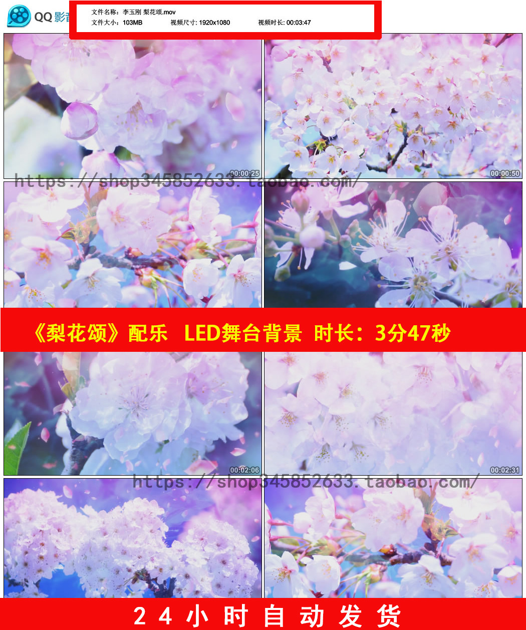 李玉刚梨花颂歌曲mv配乐中国风古典古风舞蹈晚会led舞台背景视频