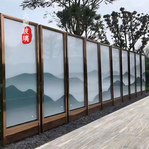 Silk glass landscape painting new Chinese style partition wall background screen entrance door wire custom tempered art
