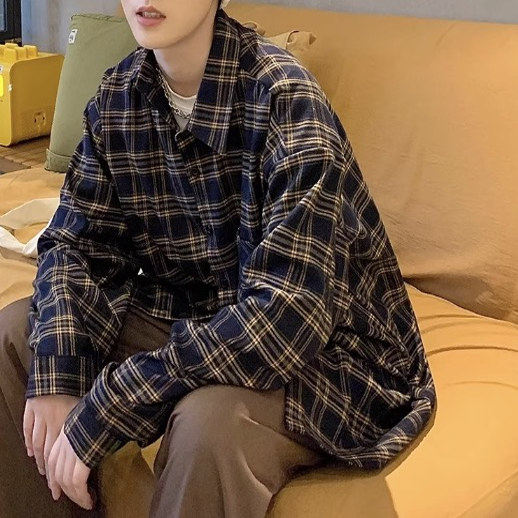 2025长袖衬衫男春秋新款宽松美式大码日系衬衣外套大码撞色口袋拼