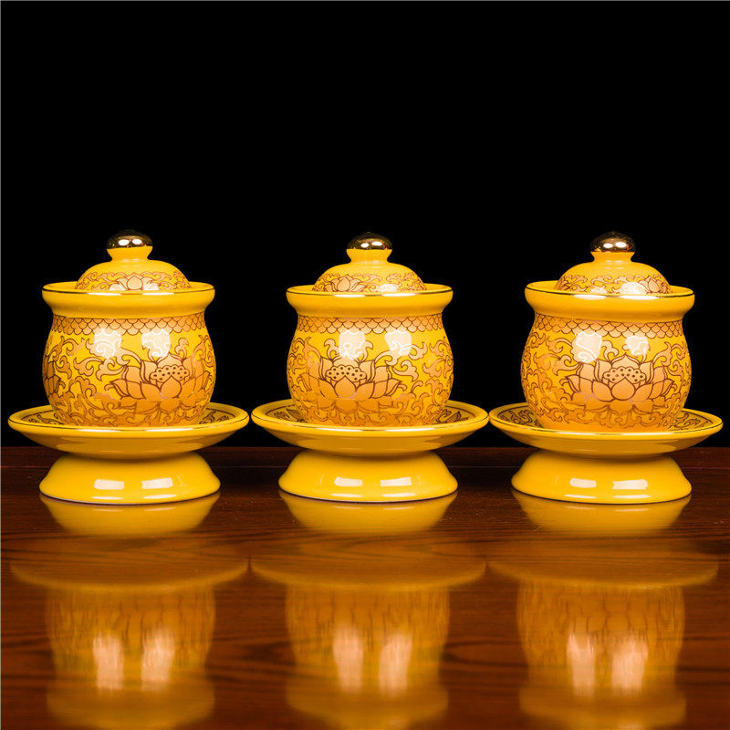 Real golden wordless lotus holy water cup ceramic lotus water supply cup holy water cup big sad water small medium large