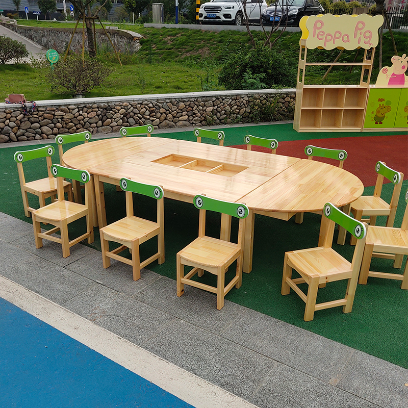 Kindergarten Solid Wood Table And Chairs Children Beauty Workers Table Training Baby Early Education Learning Desks Suit Home Fine Arts Table